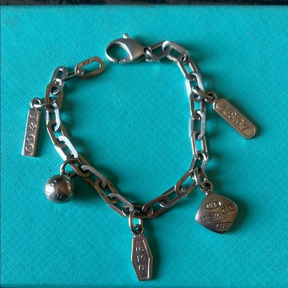 Retired Tiffany & Co. Sterling Silver Charm Bracelet: tags and ball charms - Picture 2 of 5